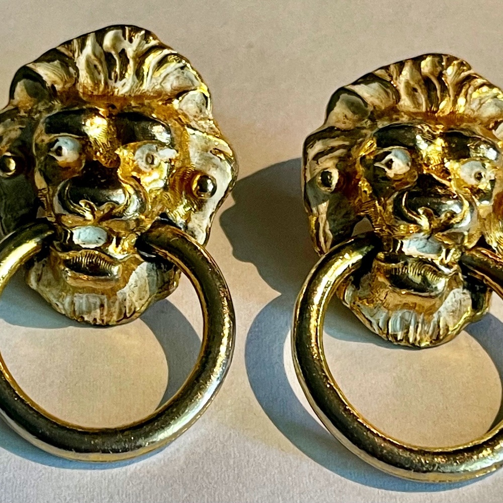 Vintage Pauline Rader Door Knocker  Lion Head Clip On Earrings